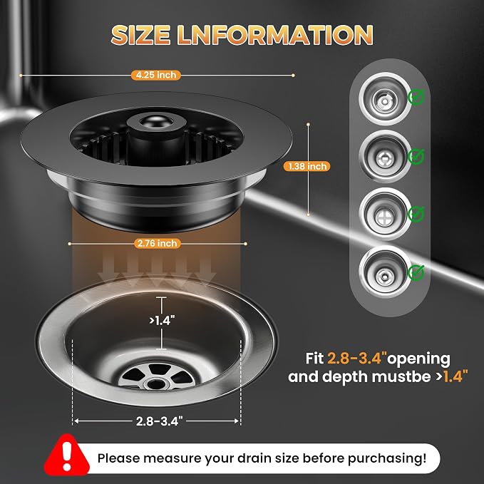 3-in-1 Kitchen Sink Strainer & Stopper, Matte Black Pop Up Drain Filter – - Image 6