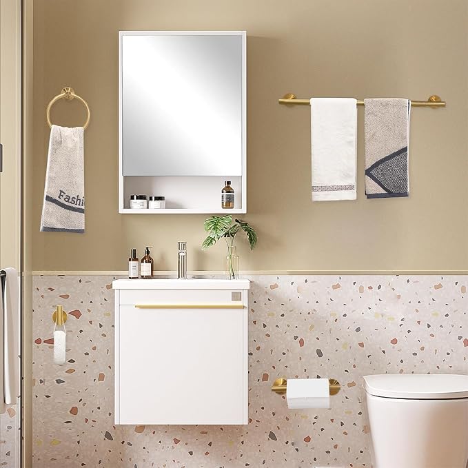 Brushed Gold Toilet Paper Holder Set, Stainless Steel Towel Ring, Double Post - Image 2