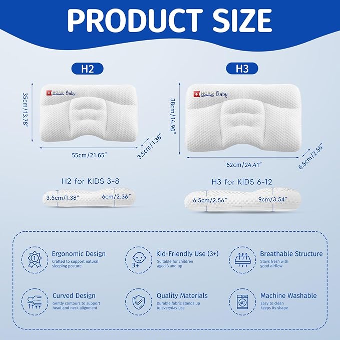Toddler Pillow, Breathable & Cozy Machine Washable Kids Pillow, 21.6x13.8 Ergonomic Children Pillow for Boys and Girls Aged 3-8 (Height 2)