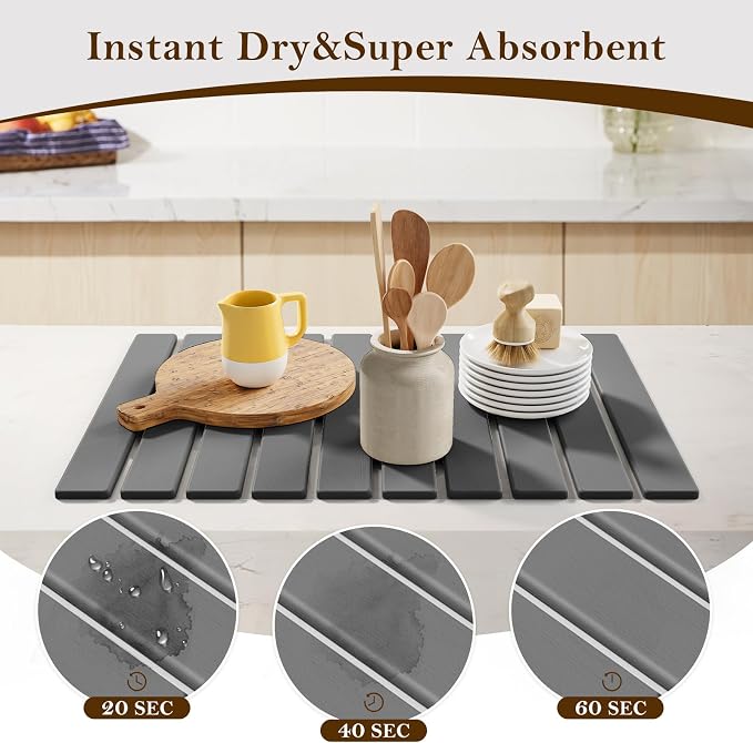 Stone Dish Drying Mats for Kitchen Counter-23.6“x 15.3”, Eco-Friendly, Foldable - Image 3