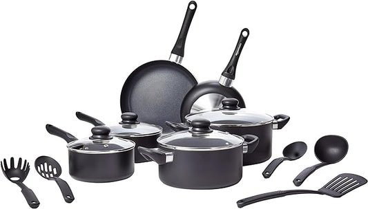 Amazon Basics Ceramic Non-Stick Cookware 15-Piece Set, Pans and Utensils by AmazonBasics