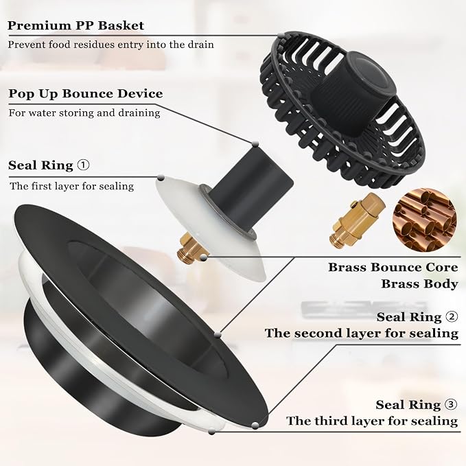 3 in 1 Kitchen Sink Stopper, Pop Up Kitchen Sink Drain Strainer, - Image 6