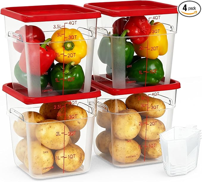 4 Pack 4 Quart Square Clear Food Storage Containers by Unknown