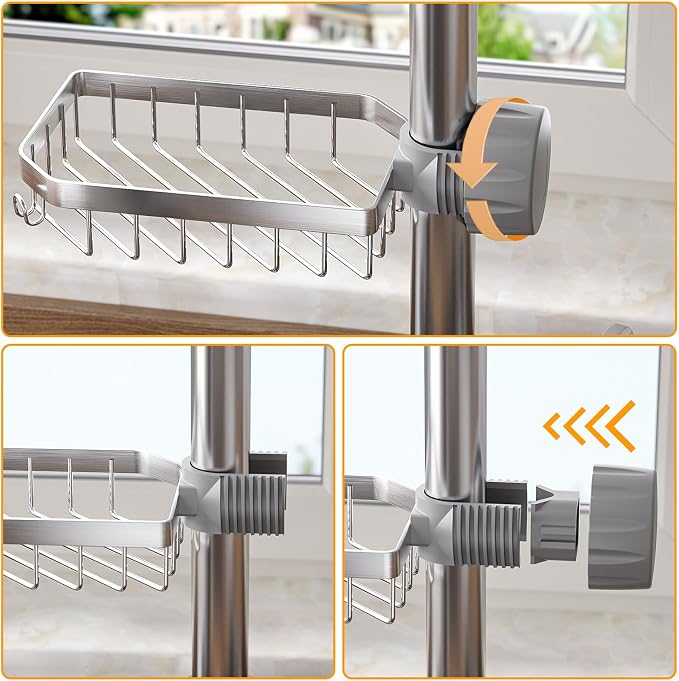 LONIN Sponge Holder Over Faucet Kitchen Sink Caddy Organizer, Stainless Steel - Image 4