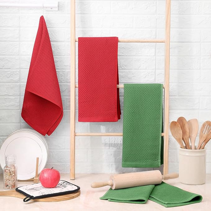 Homaxy 100% Cotton Waffle Weave Kitchen Towels, Quick Drying Cleaning Towels - Image 6