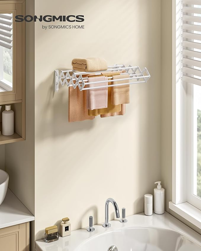 SONGMICS Clothes Drying Rack, Wall-Mounted Drying Rack Clothing, Small - Image 2