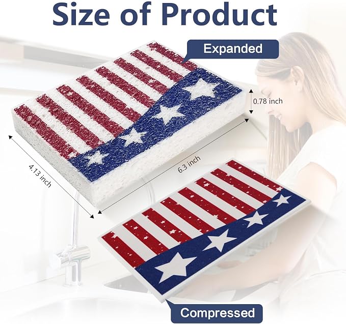 4Pcs USA Flag Heavy Duty Kitchen Dish Sponges | Large Odor Free Non-Scratch - Image 2
