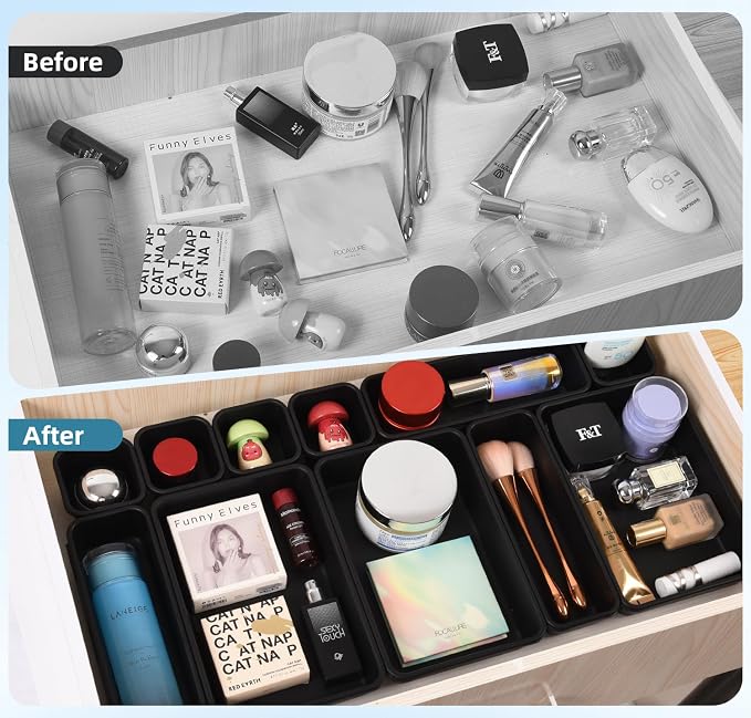 15 Piece Drawer Organizer Set, 3 Size Interlocking Plastic Storage Bins - Image 7