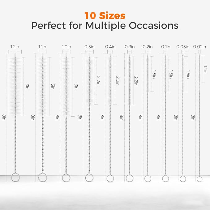 10-Packs Premium Straw Cleaner Brush in Mixed Sizes, 8IN Long Reusable - Image 2
