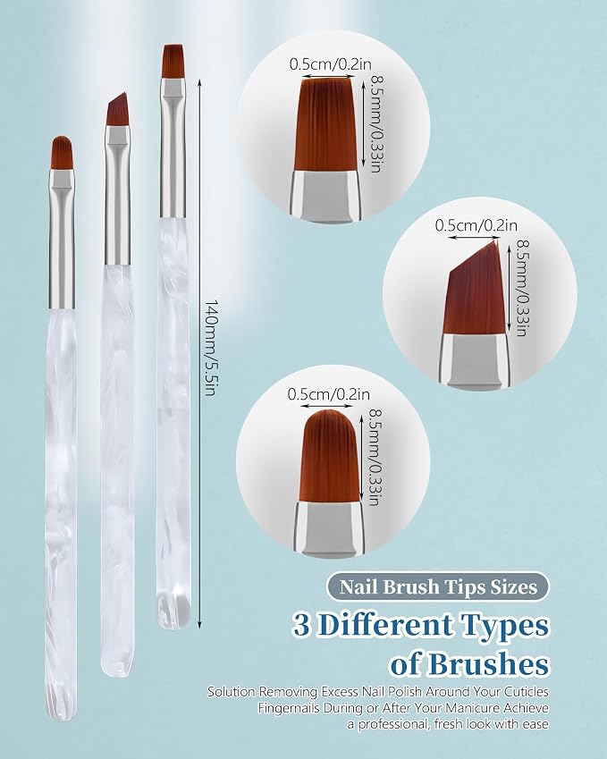 3PCS Nail Polish Clean Up Brush, Round&Falt&Angled Acetone Resistant Nail Brush - Image 6