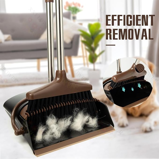 Broom and Dustpan Set with Long Handle, Light Weight Stainless Steel Poles - Image 5