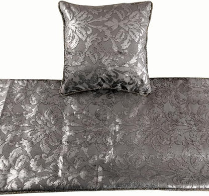 The HomeCentric Silver Bed Runner, CA King Size 86"x18" Decorative Bed Runner with 2 Matching Pillow Cover, Silver & Grey Velvet Bed Scarf in Foil Velvet Bead Border - Silver Glitterati