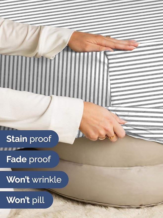 Extra Deep King Fitted Sheet - Hotel Luxury Single Fitted Sheet Only - Easily Fits 18 inch to 24 inch Mattress - Ultra Soft, Wrinkle Free with Extra Deep Pockets - Breathable & Comfy - Grey Stripes