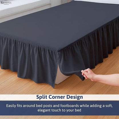 KRISHNA Ruffled Bed Skirt with Split Corners Queen, 100% Microfiber Hotel Quality, 14 Inch Drop Dust Ruffle Gathered Bedskirt with Platform, 60" x 80", Dark Grey