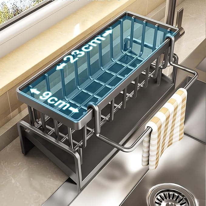 Kitchen Sink Organizer with Drain Tray, Sponge Holder, Brush Storage, - Image 5