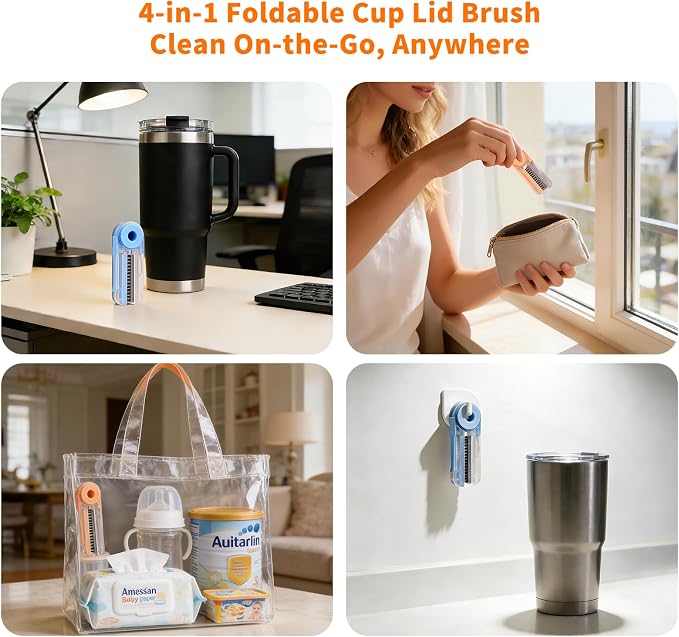 4 in 1 Cup Lid Cleaning Brush Set Foldable Cup Lid Cleaning Brush Set Folds in - Image 6