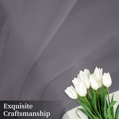 Sheer Curtains 54 Inches Long 2 Panels, Rod Pocket Short Curtain for Kitchen, Bedroom, Cafe Window(Grey 38" W x 54" L)