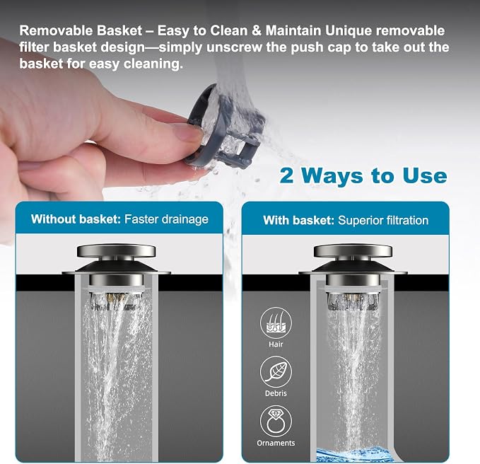 Hibbent 3 in 1 Metal Bathtub Drain Stopper, Universal Pop Up Tub Stopper - Image 8