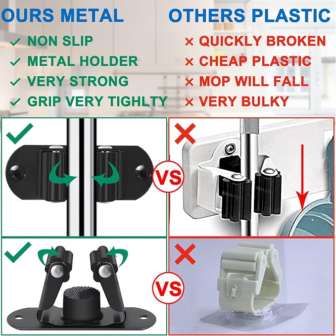 Mop and Broom Holder Wall Mount Heavy Duty Stainless Steel Wall Mounted Broom - Image 6