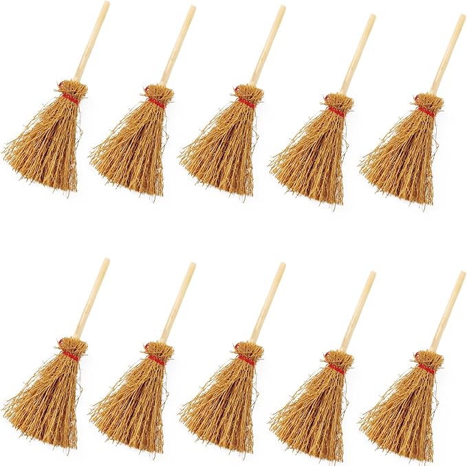 GXXMEI 10PCS Mini Brooms, Witch Straw Brooms, Doll House Dollhouse Accessories by GXXMEI