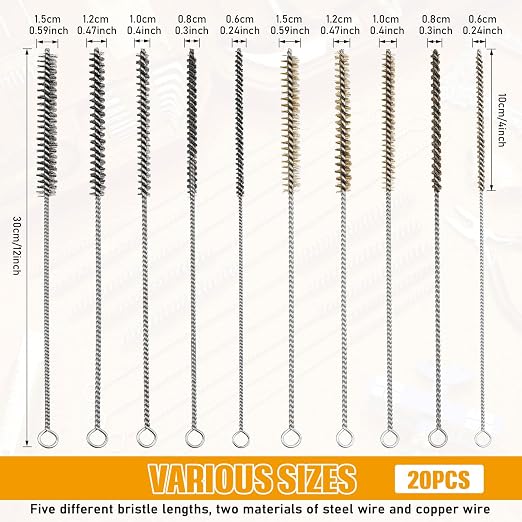 20 Pcs Wire Tube Brushes Bulk for Cleaning Pipe Tube Brass Stainless Steel - Image 2