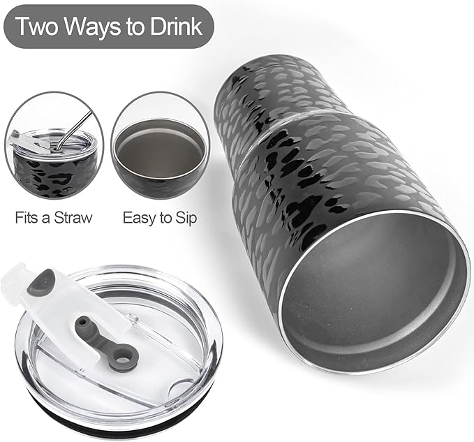 D·S 30oz Black Leopard Tumbler Stainless Steel Insulated Travel Mug - Image 3
