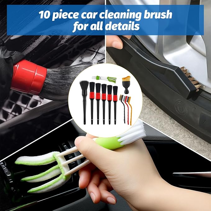 11PCS Car Detailing Brush Set, Soft Boar Hair Vehicle Interior Exterior Detail - Image 4