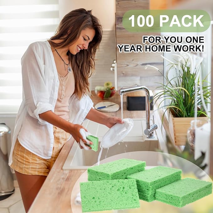 Zhengmy 100 Pieces Sponges Kitchen Compressed Sponges Bulk Natural Dish Sponge - Image 6