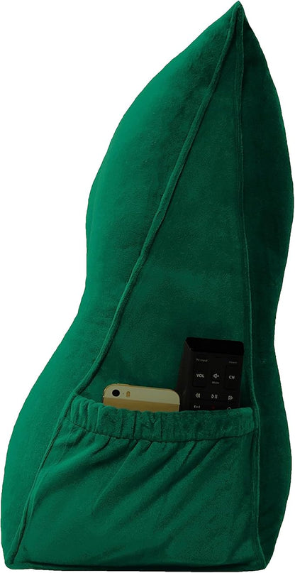 Triangular Reading Bed Rest Pillow Large Bolster Cushion Headboard Backrest Wedge Pillow with Removable Cover and Two Large Side Pockets (Green, Queen: 59 x 8 x 20 inches)