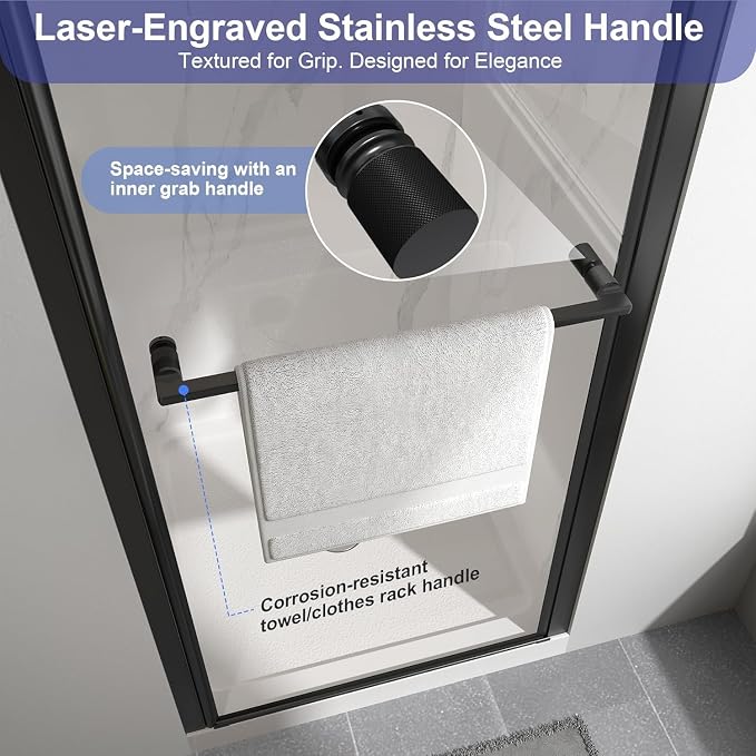 Frameless Pivot Shower Door 36"-38" W x 72" H, Swing Shower Glass Doors - Image 3
