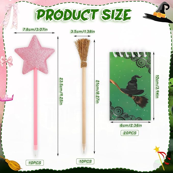 40 Pcs Princess and Witch Party Favors Include 10 Witch Broom Pencils 10 Pink - Image 2