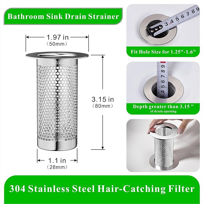 304 Stainless Steel Hair Catcher Bathroom Sink Drain Strainer Drain Filter - Image 2