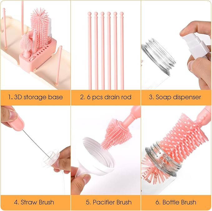 Travel Baby Bottle Cleaner Kit，7-in-1 Baby Bottle Brush Set - Image 3