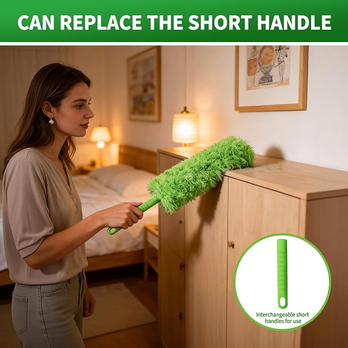 Cobweb Duster with Extension Pole, Washable Cleaning Duster Kit with 3 Duster - Image 7