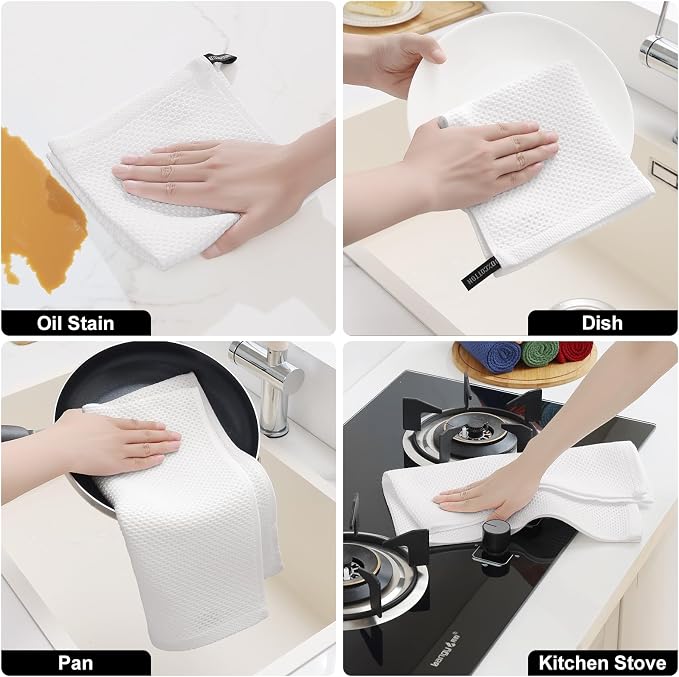 Homaxy 100% Cotton Kitchen Towels and Dishcloths Set, 12 x 12 Inches and 13 x - Image 5