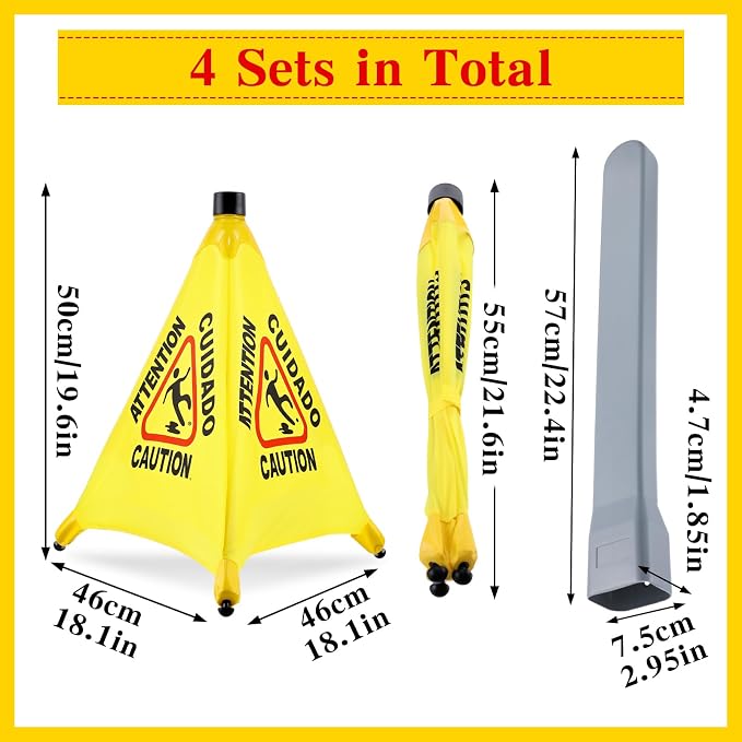 4-Packs Wet Floor Signs 20 Inch, Pop UP Bilingual Yellow Caution Wet Floor Sign - Image 5