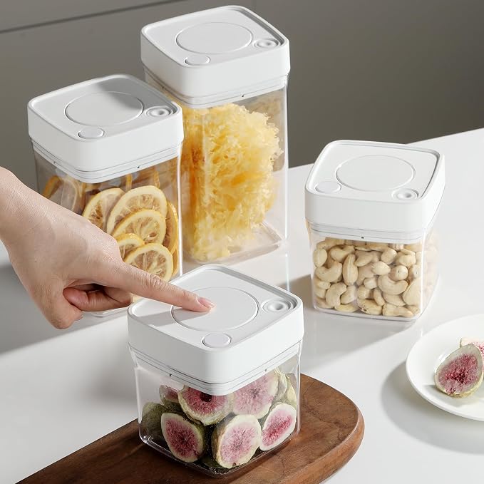 Manual Vacuum Jar With One-Button Vacuum Pump, Airtight Food Cereal Containers by FUSAYUKI