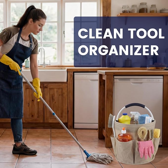 Cleaning Caddy with Handle and 6 Pockets, 17L Cleaning Supplies Organizer - Image 2