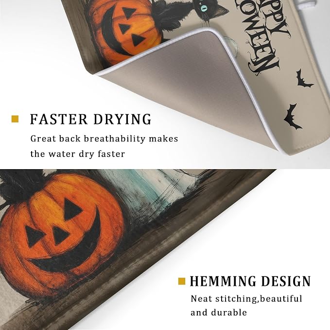 Happy Halloween Black Cat Ghost Dish Drying Mat - Image 3