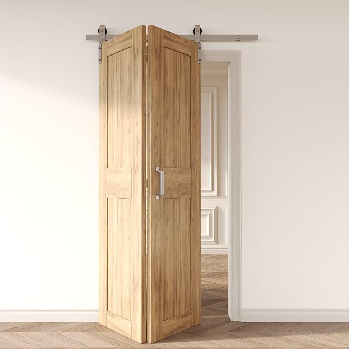 Homacer 60in Brushed Nickel Bi-Folding Sliding Barn Door Hardware Kit by HOMACER