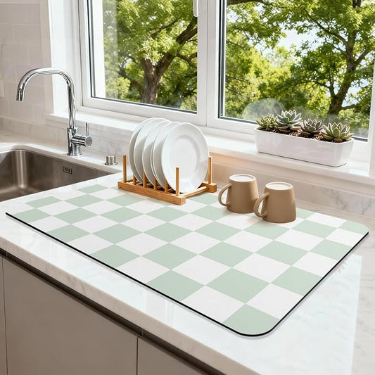 Checkered Dish Drying Mat （Green，24" x 16"） by Unknown