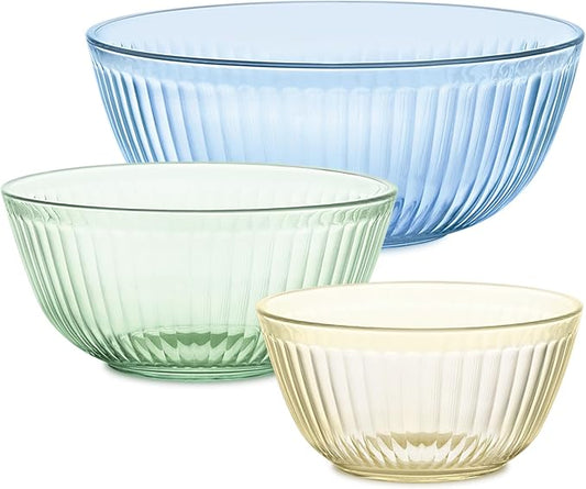 Pyrex Colors Tinted 3-PC, Unlidded Small/Medium/Large Glass Mixing Bowls by Pyrex