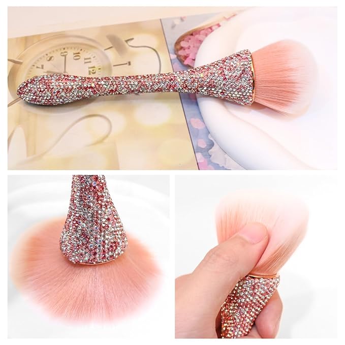 WOKOTO 1pcs Pink Shiny Rhinestone Nail Art Dust Brushes - Image 3