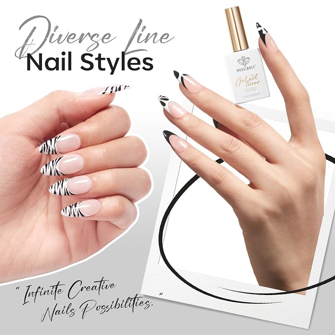modelones Black French Tip Liner Gel Polish, 15 ML All Black Classic Color Nail - Image 4