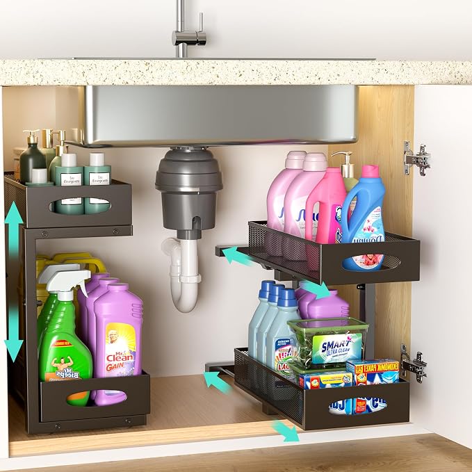 Under Sink Organizer, Height Adjustable Organization and Storage Series by Beleeb