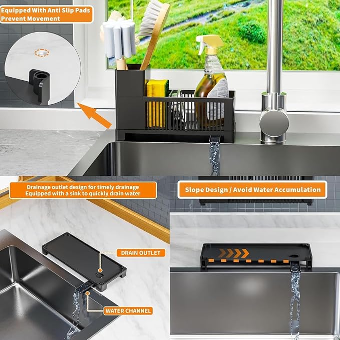 Sink Caddy & Kitchen Sink Organizer, Plastic Kitchen Countertop Organizer - Image 2