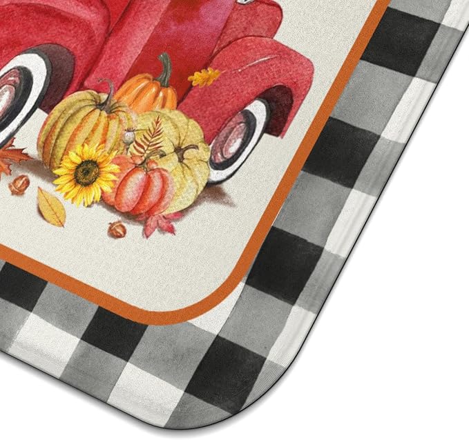 Fall Dish Drying Mat for Kitchen Counter, Autumn Buffalo Plaid Truck Pumpkin - Image 6