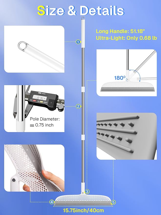 Silicone Floor Squeegee, 180° Rotating Air Broom, Squeegee - Image 2