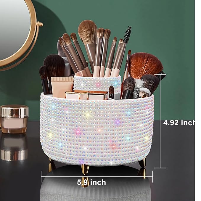 Diesisa Bling Diamond 360° Makeup Brush Holder Organizer, Rotating Makeup Brush - Image 6