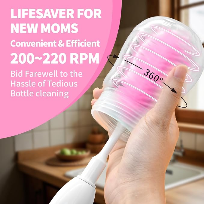 Electric Bottle Brush Cleaner New Upgrade, Portable Electric Baby Bottle Brush - Image 3